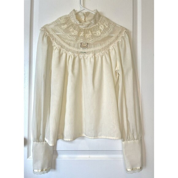 Gunne Sax Tops - VTG Gunne Sax Blouse Top Victorian 70s Jessica’s Gunnies Ivory Cream Size 13 M/L